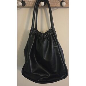 Lulu Dharma Gathered Tote Black Faux Leather Large Very Good Condition